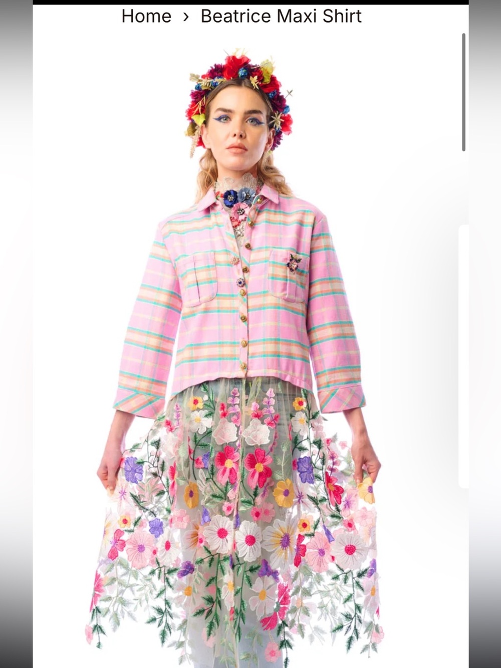 NWT Aratta Silent Journey- Beatrice Maxi Shirt-Washed Pink Plaids
